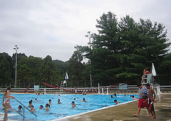 The pool is a popular summer destination.
