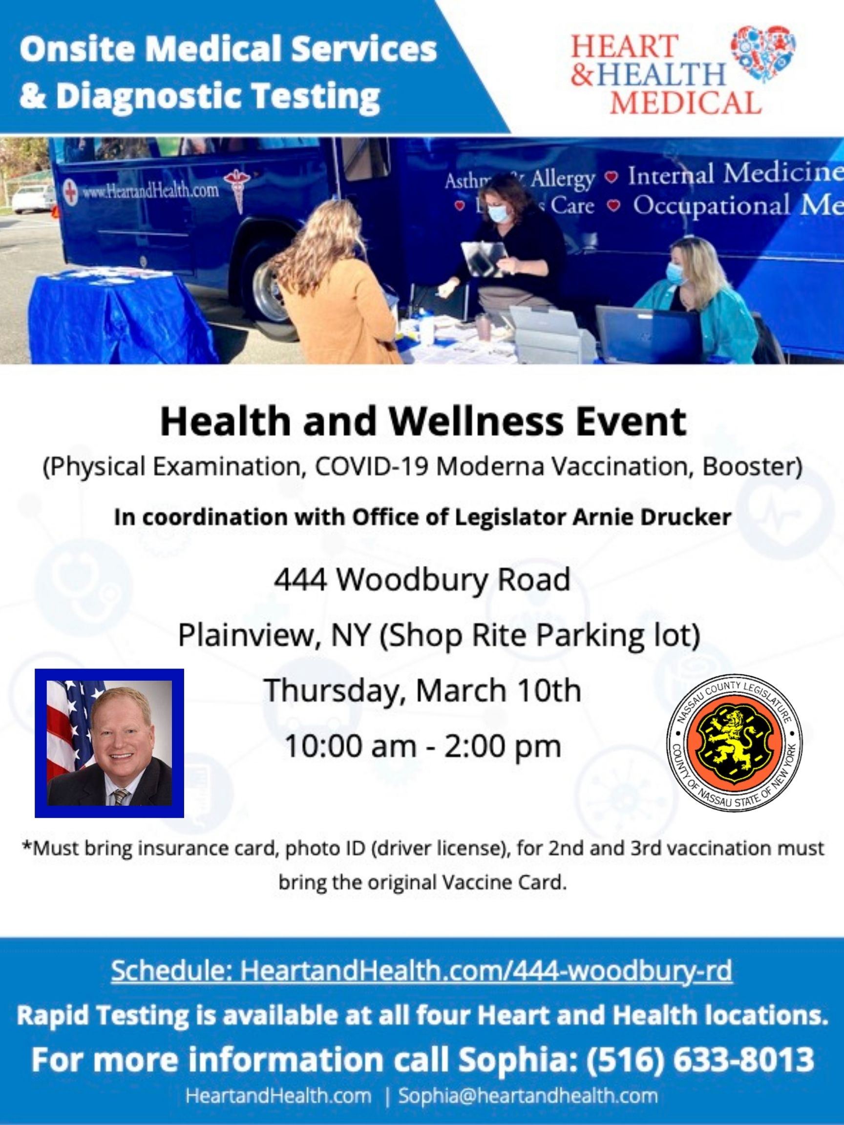 Legislator Arnold Drucker Partners with Heart and Health Medical to Host Mobile COVID-19 Vaccination